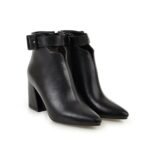 New European and American short leather boots pointed toe belt buckle Roman boots Martin boots chunky heel mid heel women's boots - Image 7