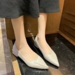 Pointed-Toe Women's Flats 2026 Spring/Summer/Autumn New Style Chunky Heel Flat Loafers Student Shallow Low-Heel Leather Shoes Trendy Women's Shoes