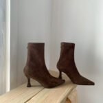 apricot Ankle Boots Women's Autumn and Winter Commuter High-heeled Naked Boots Korean Style Suede Thin Boots Pointed Toe Thin Heel Stingy Socks Boots - Image 6