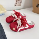 New women's shoes, Korean-style fashion half-slipper, breathable mesh, white sneakers, casual shoes, German training shoes, 2026 autumn chic shoes