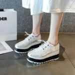 Foreign Trade British Style Spring and Autumn Baby-Style Thick-Soled Star-Patterned Platform Square-Toe Wedge Waterproof Striped Lace-Up Women's Shoes
