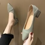 Comfortable soft leather work shoes, professional women's shoes, two-way wear, mid-heel pointed toe versatile single shoes, beige high heels, women's chunky heels - Image 3