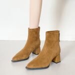 Trendy chunky heeled fleece-lined ankle boots for women, new autumn/winter 2026 style, pointed toe, high heel, slim fit, height-increasing fashion boots