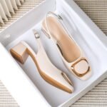 Women's summer sandals with thick heels, 2026 new model, soft leather, open-back high-heeled shoes for mothers, large size, French square-toed shoes