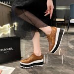 Wholesale British wind spring and autumn baby thick bottom muffin square head slope heel waterproof platform striped lace-up lightweight women's shoes - Image 7