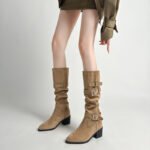 Fashion Metal Chain Fur Collar High Tube Knight Boots Thick High Heel Boots Stitched Foreign Trade Boots 33-52 Large Size Boots - Image 2