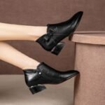 Women's Short Boots Spring New Style Pointed Toe Chunky Heel Side Zipper Boots Women's Bow Short Chelsea Boots Wholesale - Image 4