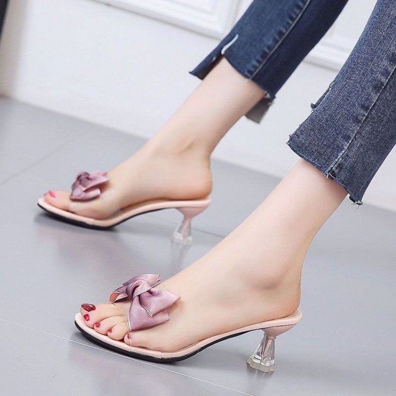 O1CN014yn8UF2FfStYm1PST_!!2219890818907-0-cib Bow-Tie Outer Wear Sandals, High-Heeled Sandals, Transparent Sandals for Women, Summer 2026 New Korean Style Sweet Women's Shoes - Image 1