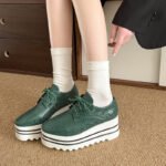 2026 Spring New Style Platform Thick-Soled Lace-Up Snake-Print Loafers for Women, Casual Wedge Platform Square-Toe Low-Top Shoes