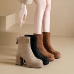 Plush Autumn and Winter Waterproof Platform 2025 Small High-Heeled Short Boots for Women Thick-Soled Slim Boots to Increase Height New French Boots - Image 5