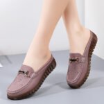 Half Slippers Women's Wedge Shallow Mouth Slip-on Spring and Summer Hollow Breathable Home Office Lightweight Ox-tendon Sole Middle-aged Slippers - Image 6