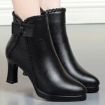 Cross-border Short-heeled Boots Women's Autumn and Winter New All-match Pointed High-heeled Boots Women's Thin-heeled Cotton Shoes Women's Fleece-lined Women's Naked Boots - Image 4