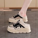 New Style Half-Slip Mesh Women's Shoes 2026 Spring and Summer Breathable Height-Increasing Thick-Soled Casual Shoes Fashion Slippers Cy-711
