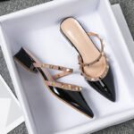 Warren's Summer Mid-heel Pointed Half Slippers for Women Lazy Men Baotou Wear Rivet Patent Leather Cool Tide Size 41-43 - Image 2