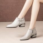 Women's Short Boots Spring New Style Pointed Toe Chunky Heel Side Zipper Boots Women's Bow Short Chelsea Boots Wholesale