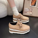 Plus Size British Style 2025 Spring & Fall Thick Platform Square Toe Wedge Heel Waterproof Platform Stripesd Platform Sole Lace-Up Women's Shoes