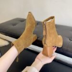 Trendy chunky heeled fleece-lined ankle boots for women, new autumn/winter 2026 style, pointed toe, high heel, slim fit, height-increasing fashion boots - Image 10