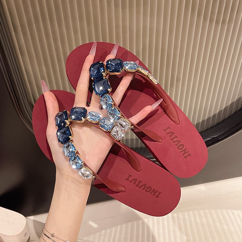 O1CN0197lZhP1yx0aZomjjN_!!1861346644-0-cib 2026 Summer New Style Square Blue Diamond Wedge Flip-Flops for Women, Fashionable Clip-Toe Height-Increasing Non-Slip Beach Sandals - Image 1