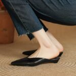 Pointed Toe Slip-On Mule Slippers for Women Summer Fashion Outer Wear Wedge Heel Toe Half Slippers - Image 3