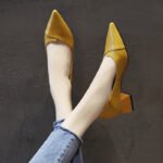 Comfortable soft leather work shoes, professional women's shoes, two-way wear, mid-heel pointed toe versatile single shoes, beige high heels, women's chunky heels - Image 7