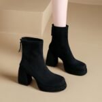 Plush Autumn and Winter Waterproof Platform 2025 Small High-Heeled Short Boots for Women Thick-Soled Slim Boots to Increase Height New French Boots - Image 3