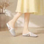 Women's leather woven hollow-out closed-toe slip-on sandals with internal height increase for summer 2026, popular style - Image 9
