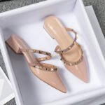 Warren's Summer Mid-heel Pointed Half Slippers for Women Lazy Men Baotou Wear Rivet Patent Leather Cool Tide Size 41-43 - Image 5