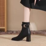 High-Heeled Short Boots for Women 2026 Autumn and Winter New Style Thick-Heeled Square-Toe High-Heeled Boots Slim Boots Martin Boots Women's Shoes Cross-Border - Image 2