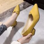 Comfortable soft leather work shoes, professional women's shoes, two-way wear, mid-heel pointed toe versatile single shoes, beige high heels, women's chunky heels - Image 5