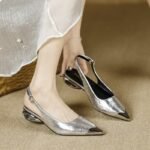 Light Luxury and High-End Feel 2026 New Style Chunky Heel High Heels for Women, Niche Metal Anti-Kick Toe Summer Low Heel Open-Back Sandals - Image 3