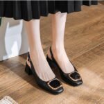 Women's summer sandals with thick heels, 2026 new model, soft leather, open-back high-heeled shoes for mothers, large size, French square-toed shoes - Image 4