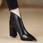 2025 New Autumn and Winter Square Toe Thick Heel Short Boots Women's High Heel Martin Slim Boots British Style Mid-Calf Chelsea Boots - Image 4