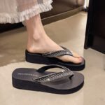 2026 Sparkling Rhinestone Simple High-Heeled Sandals for Summer, Mid-Heel Flip-Flops for Women, Non-Slip and Wear-Resistant, Fairy Style