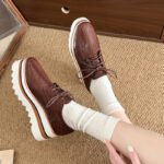 2026 Spring New Style Platform Thick-Soled Lace-Up Snake-Print Loafers for Women, Casual Wedge Platform Square-Toe Low-Top Shoes - Image 3