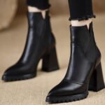 British Retro High-Heeled Back Zipper Short Boots for Women 2025 Autumn and Winter New Soft Leather Simple Thick Heel Fashion Boots - Image 8