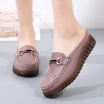 Half Slippers Women's Wedge Shallow Mouth Slip-on Spring and Summer Hollow Breathable Home Office Lightweight Ox-tendon Sole Middle-aged Slippers - Image 8