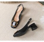 Women's summer sandals with thick heels, 2026 new model, soft leather, open-back high-heeled shoes for mothers, large size, French square-toed shoes - Image 7