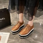 Wholesale British wind spring and autumn baby thick bottom muffin square head slope heel waterproof platform striped lace-up lightweight women's shoes - Image 9