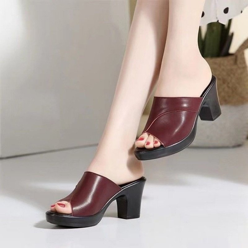 O1CN01IrgMQe2FfStYYkFvV_!!2219890818907-0-cib Fish-Mouth Sandals for Women, Summer Fashion Versatile 2026 New Style, Thick Heel, Soft Leather, Soft Sole, Non-Slip, Thick-Soled High-Heeled Sandals for Women - Image 1
