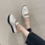 Women's thick-soled wedge closed toe slippers new autumn large size casual non-heel chain muffin slippers