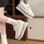 2026 Spring New Style Platform Thick-Soled Lace-Up Snake-Print Loafers for Women, Casual Wedge Platform Square-Toe Low-Top Shoes - Image 8