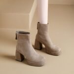 Plush Autumn and Winter Waterproof Platform 2025 Small High-Heeled Short Boots for Women Thick-Soled Slim Boots to Increase Height New French Boots