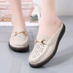Spring and Summer Hollow Flat Bottom Baotou Slippers Comfortable plus size Moms Shoes Slip-on Loafers Women's Shoes - Image 2