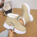 New winter women's snow boots, thick plush high-top cotton shoes, lace-up thick-soled non-slip short boots for women, outdoor - Image 2