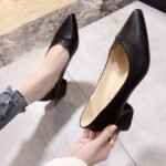 Comfortable soft leather work shoes, professional women's shoes, two-way wear, mid-heel pointed toe versatile single shoes, beige high heels, women's chunky heels - Image 4