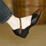 Women's Soft Leather Wedge Sandals with Hollow Design, 2026 New Spring/Summer Color-Blocking Mid-Heel Versatile Roman Shoes - Image 6