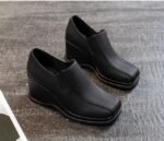 Women's Soft Leather Shoes with Hidden Height Increase, 2026 Spring and Autumn New Style, High-Heeled Deep-Cut Single Shoes, British Style Wedge Leather Shoes - Image 7