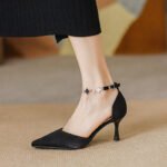 2024 New Style French Style High Heels Pointed Toe Stiletto Heels Lady Style with Skirt Chain Hollow Toe Sandals for Women - Image 2
