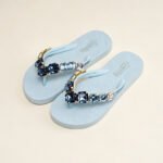 New Summer Women's Round-Toe Non-Slip Light Luxury Sea Blue Rhinestone Flip-Flops Beach Vacation Style Thong Sandals - Image 2