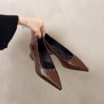 2026 Spring New Style Wedge Heel Shallow Mouth Single Shoes for Women, Pointed Toe French Style Small Leather Shoes, 5cm Internal Height Increase, Large Size Work Shoes - Image 2